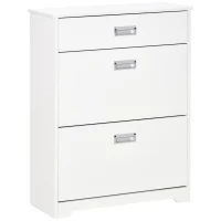 HOMCOM Narrow Shoe Storage with Drawer, 2 Flip Doors and Adjustable Shelves, Shoe Cabinet for 16 Pairs of Shoes, White(m-2)