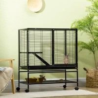 PawHut Guinea Pig Cage with Tray, Small Animal Habitat, Metal Wire Chinchilla Cage, Hedgehog Cage, Pet Ferret Cage with Wheels & Storage Shelf, Little Critter Cage(m-10)