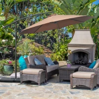 Outsunny 9.6ft Offset Patio Umbrella Garden Hanging Parasol Banana Cantilever Umbrella with Base, Crank, Coffee(m-8)