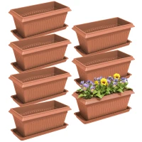 Outsunny 7 Pack 15.7" Plastic Flower Planters with Drainage Holes and Trays, Plant Pots for Indoor Outdoor Plants, Brown(m-11)