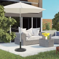 Outsunny 25 lbs Market Umbrella Base Holder 17.5" Round Parasol Stand with Rattan Design for Patio, Outdoor, Backyard, Black(m-8)