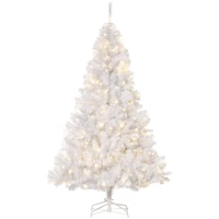 HOMCOM 6 FT Tall PreLit Artificial Christmas Tree with Realistic Branches, 250 Warm White LED Lights and 1000 Tips, White(m-11)