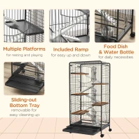 PawHut Rolling Small Animal Cage 51.6" Pet Rabbit Ferret Playpen, Animal Supply Kit Metal Black for Bunny, Pet Mink, Chinchilla(m-6)