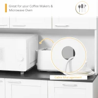 HOMCOM 71" Kitchen Pantry Cabinet, Storage Buffet with Hutch, Adjustable Shelves for Living Room, High Gloss White(m-5)