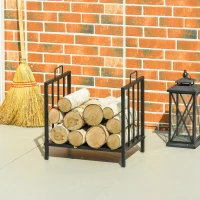 Outsunny 15.5" Firewood Rack Heavy-Duty Metal Wood Storage Log Holder with Side Handles, Indoor and Outdoor, Black(m-8)