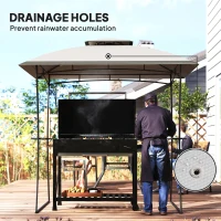 Outsunny 8' x 5' Outdoor Grill Gazebo, Double Tiered Barbecue Grill Gazebo Shelter with 2 Side Shelves and Hook, Light Grey(m-6)