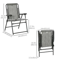 Outsunny 2 Pieces Outdoor Folding Patio Chair Set, Portable Camping Chairs with Armrests for Garden, Patio, Pool, Beach, Grey(m-3)