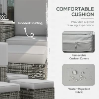 Outsunny 5PC Wicker Patio Lounger, Outdoor PE Rattan 5-level Adjustable Recliner Sofa Bed with Storage Side Table and Footstools, for Patio, Garden, Poolside, Grey(m-5)