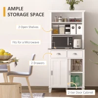 HOMCOM 67" Freestanding Buffet with Hutch, Kitchen Pantry Storage Cabinet with Sliding Doors, Drawers and Open Shelves, Adjustable Shelving, White(m-5)