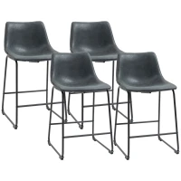 HOMCOM Counter Height Bar Stools, Vintage PU Leather Barstools with Footrest for Dining Room, Home Bar, Kitchen, Set of 4, Black(m-1)