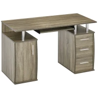 HOMCOM 47" Computer Desk with Keyboard Tray and Storage Drawers, Home Office Workstation Table with Storage Shelves, Grey Wood Grain(m-11)