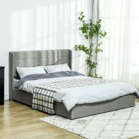 HOMCOM Queen Bed Frame with Storage Drawers, Queen Size Bed Base with Headboard, Wood Slats, Noise-Free, Light Gray(m-7)