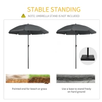 Outsunny 6ft Beach Umbrella, Outdoor Sun Shade Parasol with Push Button Tilt, Ruffled  UV50+ Vented Canopy, Dark Grey(m-7)