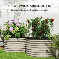 Outsunny Set of 2 Raised Garden Bed, Metal Planter Box with Safety Edging, Easy-to-assemble Stock Tank, Cream White(m-4)