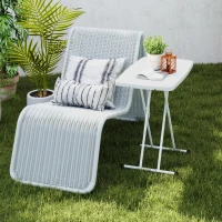 Outsunny Portable Patio Side Table, Height Adjustable Outdoor Side Table, Folding Balcony Table with HDPE Top and Metal Frame for Balcony Poolside Deck, White(m-10)