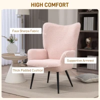HOMCOM Accent Sherpa Chair, Upholstered Armchair, Fluffy Wingback Chair for Living Room, Reading Room, Pink(m-4)