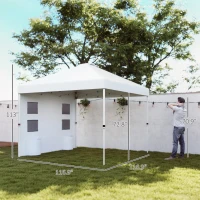 Outsunny 10' x 10' Pop Up Canopy Tent w/ Sidewall, UPF50+ Height Adjustable Instant Sun Shelter w/ Storage Pockets, White(m-3)