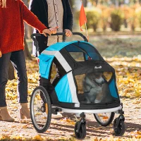 Aosom 2-in-1 Pet Bike Trailer, Dog Stroller, Foldable Carrier with Wheels for Puppies, Cats, Camping, Hiking, Biking, Blue(m-8)