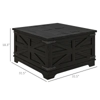 HOMCOM Farmhouse Coffee Table, Square Center Table with Flip-top Lids, Hidden Storage Compartment, Distressed Black(m-3)