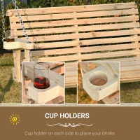 Outsunny 2 Seater Porch Swing Wooden Patio Swing Chair Seat with Cup Holder and Chains Outdoor Swing Bench for Garden Yard, Natural(m-5)
