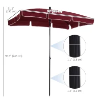 Outsunny 6.5x4ft Rectangle Patio Umbrella Aluminum Tilt Adjustable Garden Parasol Sun Shade Outdoor Canopy Wine Red(m-3)