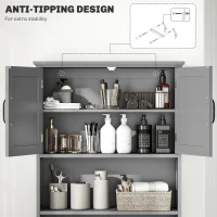 kleankin Modern Over The Toilet Storage, Bathroom Cabinets Over Toilet with Open Shelves and Double Door Cabinet, Grey(m-7)