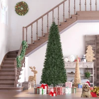 HOMCOM 8 Foot Pine Artificial Christmas Tree, Slim Pencil Xmas Tree with 952 Realistic Branches, Steel Base, Auto Open, Green(m-2)
