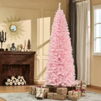 HOMCOM 7' Artificial Christmas Tree Douglas Fir Pencil Christmas Tree with 818 Realistic Branch Tips, Pink(m-2)