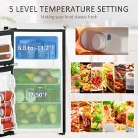 HOMCOM 3.2 Cu.Ft Mini Fridge with Freezer, Double Door Compact Refrigerator with Adjustable Thermostat, Shelf and Reversible Door for Bedroom, Dorm, Home Office, Energy Efficient, Black(m-8)