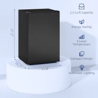 HOMCOM 2.5 Cu.Ft Mini Fridge, Single Door Compact Refrigerator with Freezer, Adjustable Thermostat, Reversible Door, Black(m-5)
