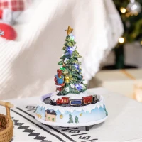 HOMCOM Animated Christmas Village with Relief Base Pre-lit Musical Collectable Decor with Moving Train Winter Wonderland Set for Indoor Holiday Displays(m-8)
