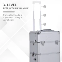 HOMCOM Pro 3 in 1 Portable Aluminum Makeup Cases Rolling Cosmetic Organizer Box, Black (Silver)(m-6)