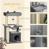 PawHut 39.25'' Cat Tree Tower Multi-Level Kitten House with Scratching Post Condo Hammock Bed Ball Toy - Grey(m-7)
