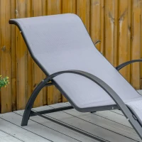 Outsunny 3 Pieces Outdoor Lounge Chair Set, 2 S-Shaped Lawn Chairs and a Glass Table for Patio, Yard, Light Grey(m-10)