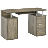 HOMCOM 47" Computer Desk with Keyboard Tray and Storage Drawers, Home Office Workstation Table with Storage Shelves, Grey Wood Grain(m-1)