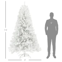 HOMCOM 7.5ft Unlit Artificial White Christmas Tree, Holiday Décor with 1346 Branch Tips, Auto Open and Steel Base(m-3)