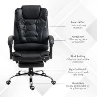 HOMCOM High Back Office Chair PU Leather Executive Office Chair with Retractable Footrest Padded Armrest Black(m-7)