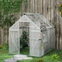 Outsunny 6' x 8' Walk-in Polycarbonate Greenhouse Aluminium Green House with 2 PC Panel Types, 5-Level Roof Vent, Rain Gutter(m-8)