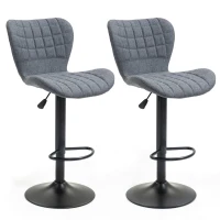 HOMCOM Bar Stools Set of 2, Adjustable Height Swivel Bar Chairs, Linen-feel Fabric Upholstered Kitchen Counter Stools with Wide Seat, Back and Footrest, Grey(m-11)