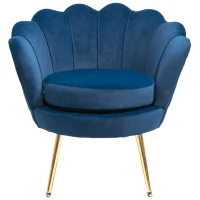 HOMCOM Modern Accent Chair, Velvet-Touch Fabric Leisure Club Chair with Gold Metal Legs for Bedroom, Blue(m-11)
