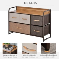 HOMCOM 5-Bin Dresser Storage Tower Cabinet Organizer Unit, Easy Pull Fabric Bins with Metal Frame for Bedroom(m-6)