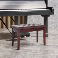 HOMCOM Piano Bench, Duet Piano Chair with Faux Leather Padded Cushion and Wooden Frame, Button Tufted Keyboard Bench, Brown(m-10)