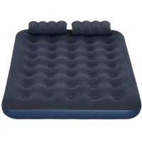 Outsunny Queen Size Air Mattress Camping Air Bed with 2 Pillows and Hand Pump, Blue(m-9)