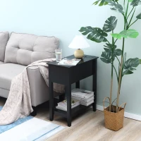 HOMCOM Flip Top End Table, Side Table with Storage Shelf and Cable Management, Narrow Nightstand for Living Room, Bedroom, Black(m-1)