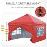 Outsunny 10' x 10' Pop Up Canopy Tent, Instant Sun Shelter, Tents for Parties, with Wheeled Carry Bag, for Outdoor, Garden, Patio, Red(m-6)