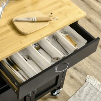 HOMCOM Kitchen Cart, Utility Trolley, Small Kitchen Island with Storage Drawer & Side Hooks for Dining Room, Black(m-9)