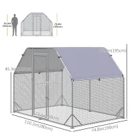 PawHut Chicken Run, Galvanized Large Metal Chicken Coop Cage, Walk-in Enclosure Poultry Hen Run House Playpen Rabbit Hutch with Flat Roof, Cover, 9.2' x 6.2' x 6.5', Silver(m-3)