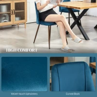 HOMCOM Upholstered Dining Chairs Set of 4, Velvet Accent Chair with Back and Wood-grain Steel Leg for Kitchen, Dark Blue(m-5)