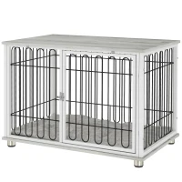 PawHut Dog Crate Furniture with Washable Cushion, Adjustable Feet for Medium Dogs, Indoor Use, Grey(m-2)