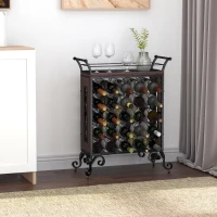 HOMCOM 25 Bottle Horizontal Free Standing Wine Rack Stand Wood and Metal - Black(m-10)